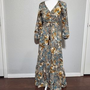 Boemo Anthropologie tiered peasant bohemian maxi dress size MP cottagecore.